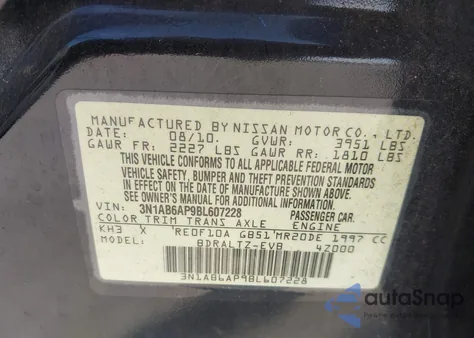 2011 Nissan Sentra 2.0Sr from USA, damaged, VIN 3N1AB6AP9BL607228